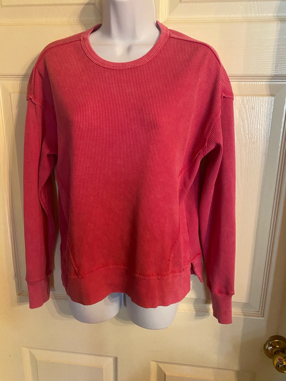 Seven7 Coral Pink Ribbed Crewneck Sweater